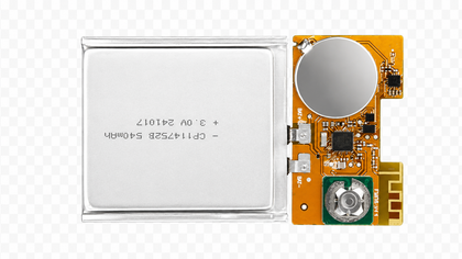 Tracker-card PCBA assembly with a thin battery, sounder and antenna